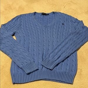 Polo Ralph Lauren V-Neck Blue Cable Knit Sweater - size XL